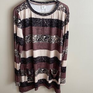NEW Xieerduo brown and Cream Striped Long Sleeve Tunic with Pockets size xl